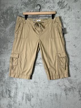 American Eagle Khaki Cargo Bermuda Shorts Drawstring Utility Outdoorsy 12 New